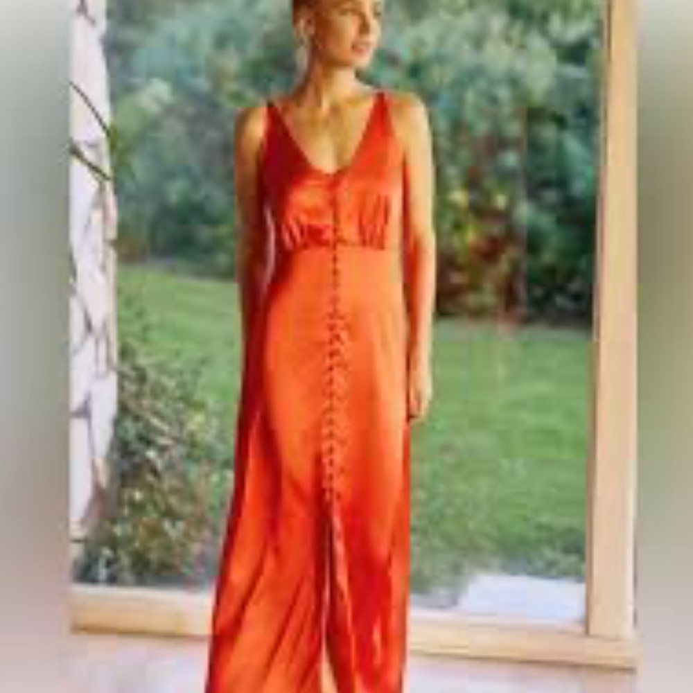 NWT. Retail $130. Size M. #Anthropologie. Sleek Red Satin Maxi Slip Dress.